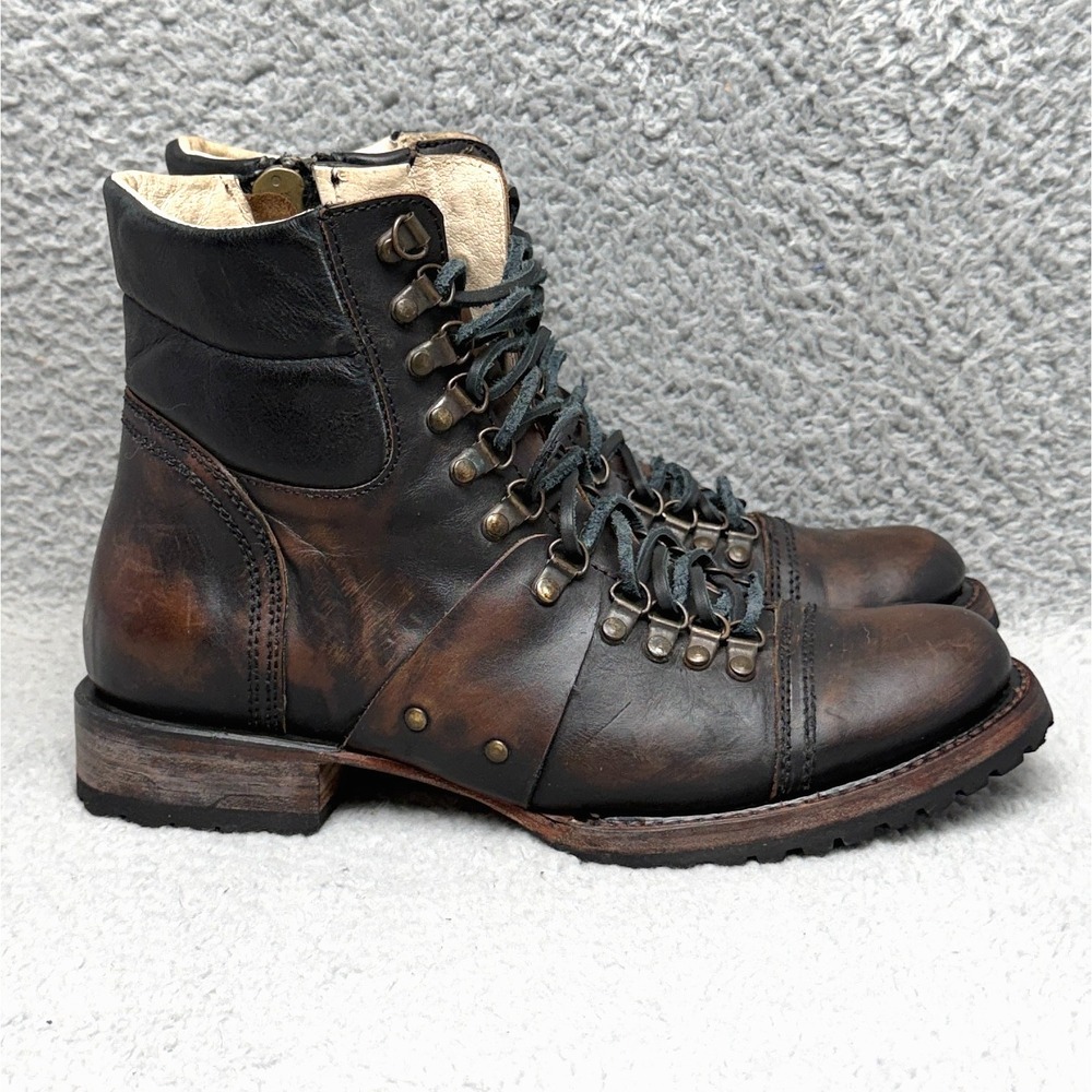 Freebird By Steven Gage Mens Size 9 Combat Boots Brown Leather Distressed Zip